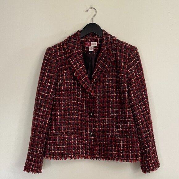 JM Collection Jennifer Moore Tweed Blazer Jacket Red Black Size 12P - Picture 1 of 4